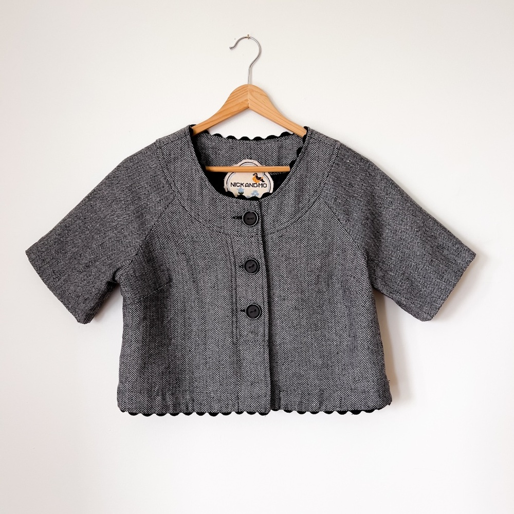 Anthropologie Nick And Mo Cropped Herringbone Tweed Blazer Career Office Medium
